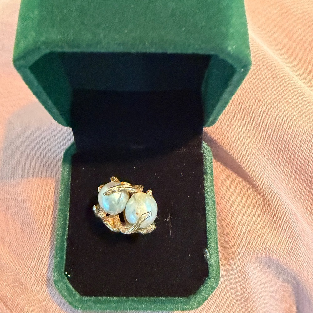 Vintage Japanese Blue Pearls and 14k Gold Ring
